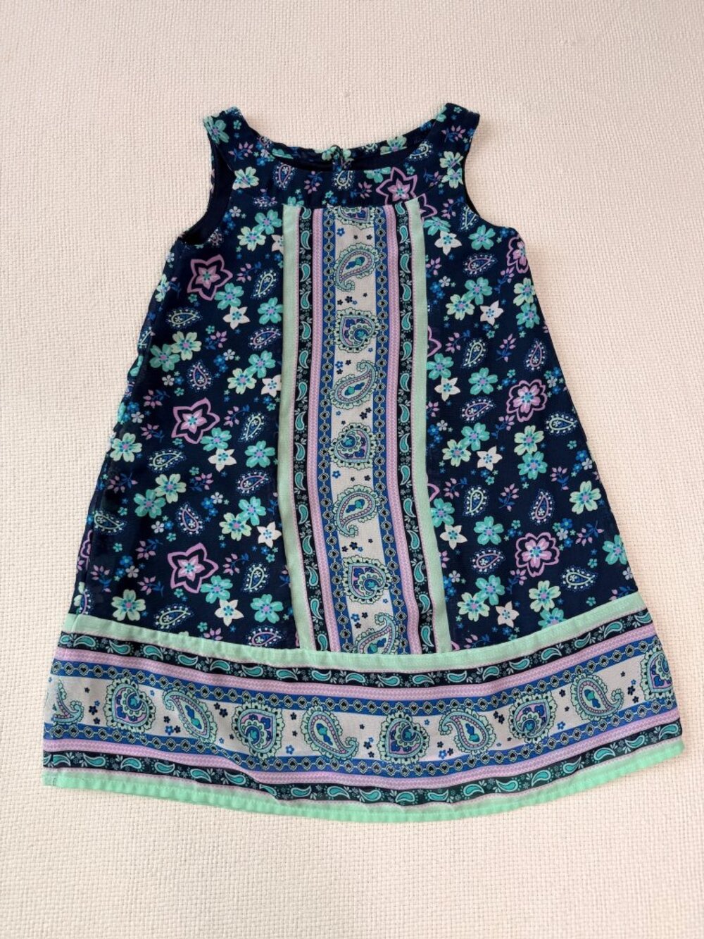 Wonder Nation Girls Navy Floral Paisley Dress Size XS 4-5 Patchwork
